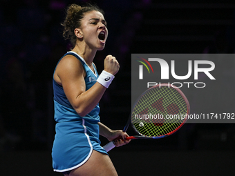 RIYADH, SAUDI ARABIA - NOVEMBER 04: Jasmine Paolini of Italy during her match against Aryna Sabalenka of Belarus  on day 3 of the 2024 WTA F...