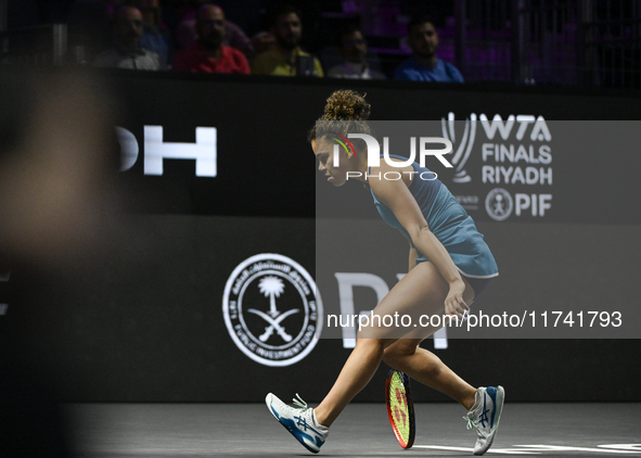 RIYADH, SAUDI ARABIA - NOVEMBER 04: Jasmine Paolini of Italy during her match against Aryna Sabalenka of Belarus  on day 3 of the 2024 WTA F...