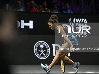 RIYADH, SAUDI ARABIA - NOVEMBER 04: Jasmine Paolini of Italy during her match against Aryna Sabalenka of Belarus  on day 3 of the 2024 WTA F...