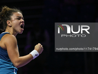 RIYADH, SAUDI ARABIA - NOVEMBER 04: Jasmine Paolini of Italy during her match against Aryna Sabalenka of Belarus  on day 3 of the 2024 WTA F...