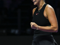 RIYADH, SAUDI ARABIA - NOVEMBER 04: Aryna Sabalenka of Belarus during her match against Jasmine Paolini of Italy on day 3 of the 2024 WTA Fi...