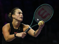 RIYADH, SAUDI ARABIA - NOVEMBER 04: Aryna Sabalenka of Belarus during her match against Jasmine Paolini of Italy on day 3 of the 2024 WTA Fi...