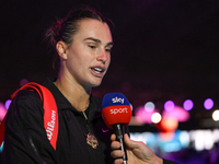 RIYADH, SAUDI ARABIA - NOVEMBER 04: Aryna Sabalenka of Belarus speaks to Sky Sports after her match against Jasmine Paolini of Italy on Day...