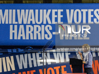 Wisconsin Senator Tammy Baldwin speaks at a campaign event for Minnesota Governor Tim Walz in Milwaukee, Wisconsin, on november 04, 2024. (