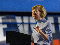 Wisconsin Senator Tammy Baldwin speaks at a campaign event for Minnesota Governor Tim Walz in Milwaukee, Wisconsin, on november 04, 2024. (