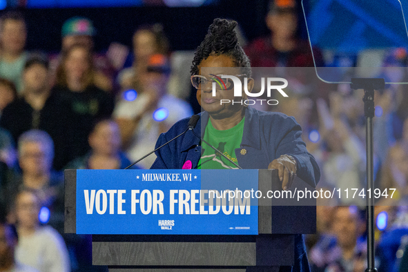 Wisconsin Congresswoman (D-4) Gwen Moore speaks at a campaign rally for Minnesota Governor Tim Walz in Milwaukee, Wisconsin, on november 04,...