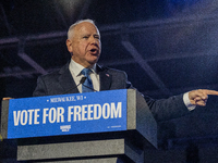 Minnesota Governor and Democratic VP candidate Tim Walz speaks at a campaign event in Milwaukee, Wisconsin, on november 04, 2024. (