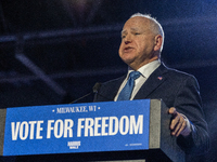 Minnesota Governor and Democratic VP candidate Tim Walz speaks at a campaign event in Milwaukee, Wisconsin, on november 04, 2024. (