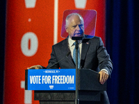 Minnesota Governor and Democratic VP candidate Tim Walz speaks at a campaign event in Milwaukee, Wisconsin, on november 04, 2024. (