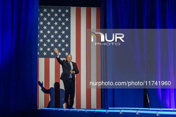 Minnesota Governor and Democratic VP candidate Tim Walz speaks at a campaign event in Milwaukee, Wisconsin, on november 04, 2024. 