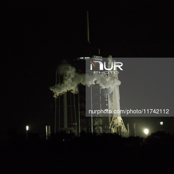 SpaceX CRS-31 Falcon 9 Rocket begins fueling shortly before launch from Kennedy Space Center in Florida, USA. 