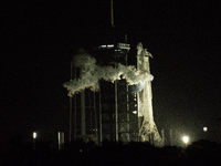 SpaceX CRS-31 Falcon 9 Rocket begins fueling shortly before launch from Kennedy Space Center in Florida, USA. (