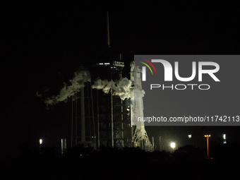 SpaceX CRS-31 Falcon 9 Rocket begins fueling shortly before launch from Kennedy Space Center in Florida, USA. (