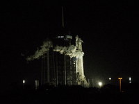 SpaceX CRS-31 Falcon 9 Rocket begins fueling shortly before launch from Kennedy Space Center in Florida, USA. (