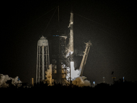 The SpaceX CRS-31 Falcon 9 rocket launches from Kennedy Space Center in Florida, USA. (