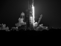 The SpaceX CRS-31 Falcon 9 rocket launches from Kennedy Space Center in Florida, USA. (