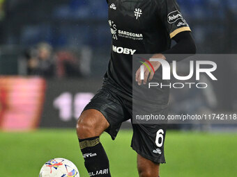 Sebastiano Luperto of Cagliari Calcio is in action during the 11th day of the Serie A Championship between S.S. Lazio and Cagliari Calcio at...