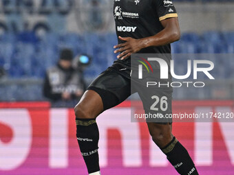 Yerry Mina of Cagliari Calcio is in action during the 11th day of the Serie A Championship between S.S. Lazio and Cagliari Calcio at the Oly...