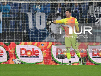 Simone Scuffet of Cagliari Calcio is in action during the 11th day of the Serie A Championship between S.S. Lazio and Cagliari Calcio at the...