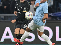 Nadir Zortea of Cagliari Calcio and Luca Pellegrini of S.S. Lazio are in action during the 11th day of the Serie A Championship between S.S....