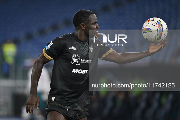 Zito Luvumbo of Cagliari Calcio celebrates after scoring the goal to make it 1-1 during the 11th day of the Serie A Championship between S.S...