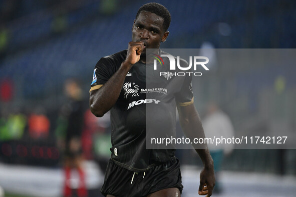 Zito Luvumbo of Cagliari Calcio celebrates after scoring the goal to make it 1-1 during the 11th day of the Serie A Championship between S.S...