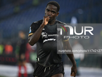 Zito Luvumbo of Cagliari Calcio celebrates after scoring the goal to make it 1-1 during the 11th day of the Serie A Championship between S.S...