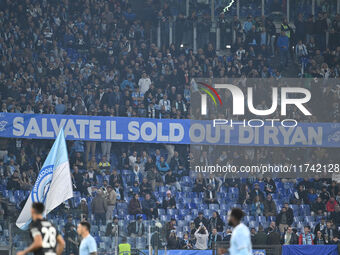 Supporters of S.S. Lazio are in action during the 11th day of the Serie A Championship between S.S. Lazio and Cagliari Calcio at the Olympic...