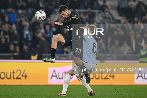 Gianluca Gaetano of Cagliari Calcio and Nicolo Rovella of S.S. Lazio are in action during the 11th day of the Serie A Championship between S...