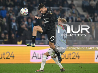 Gianluca Gaetano of Cagliari Calcio and Nicolo Rovella of S.S. Lazio are in action during the 11th day of the Serie A Championship between S...