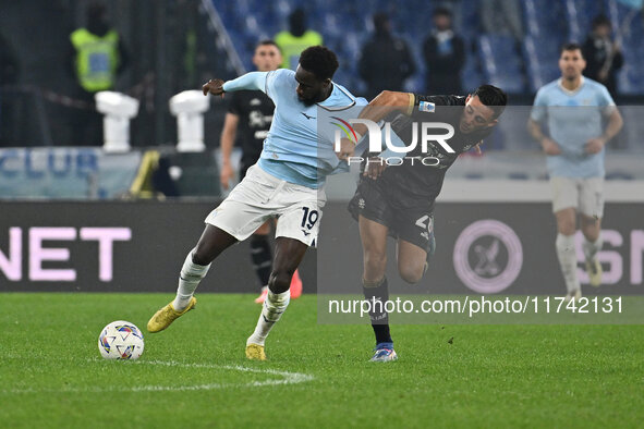 Boulaye Dia of S.S. Lazio and Gabriele Zappa of Cagliari Calcio are in action during the 11th day of the Serie A Championship between S.S. L...