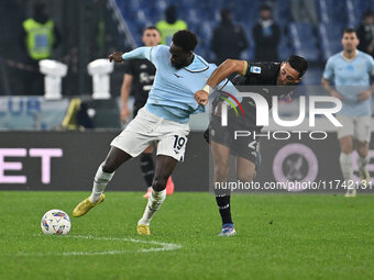 Boulaye Dia of S.S. Lazio and Gabriele Zappa of Cagliari Calcio are in action during the 11th day of the Serie A Championship between S.S. L...