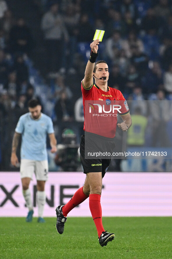 Referee Giovanni Ayroldi officiates during the 11th day of the Serie A Championship between S.S. Lazio and Cagliari Calcio at the Olympic St...