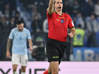 Referee Giovanni Ayroldi officiates during the 11th day of the Serie A Championship between S.S. Lazio and Cagliari Calcio at the Olympic St...