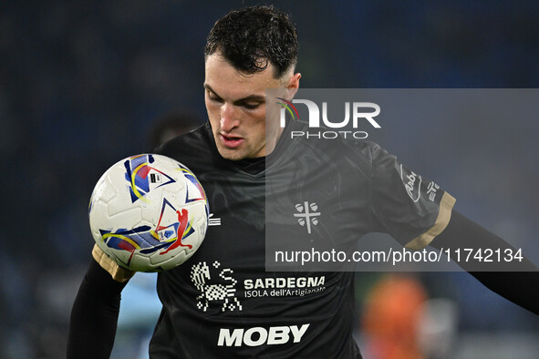 Nadir Zortea of Cagliari Calcio is in action during the 11th day of the Serie A Championship between S.S. Lazio and Cagliari Calcio at the O...