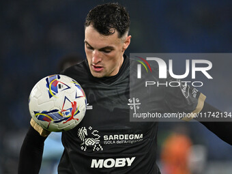 Nadir Zortea of Cagliari Calcio is in action during the 11th day of the Serie A Championship between S.S. Lazio and Cagliari Calcio at the O...