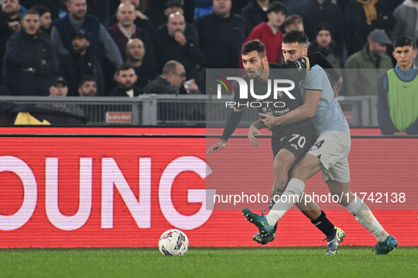 Gianluca Gaetano of Cagliari Calcio and Mario Gila of S.S. Lazio are in action during the 11th day of the Serie A Championship between S.S....