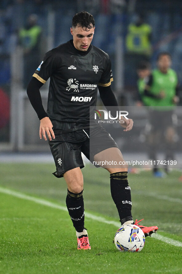 Nadir Zortea of Cagliari Calcio is in action during the 11th day of the Serie A Championship between S.S. Lazio and Cagliari Calcio at the O...