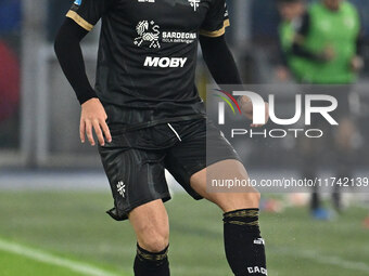 Nadir Zortea of Cagliari Calcio is in action during the 11th day of the Serie A Championship between S.S. Lazio and Cagliari Calcio at the O...