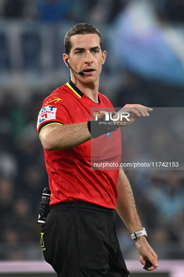 Referee Giovanni Ayroldi officiates during the 11th day of the Serie A Championship between S.S. Lazio and Cagliari Calcio at the Olympic St...