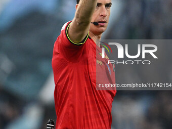 Referee Giovanni Ayroldi officiates during the 11th day of the Serie A Championship between S.S. Lazio and Cagliari Calcio at the Olympic St...