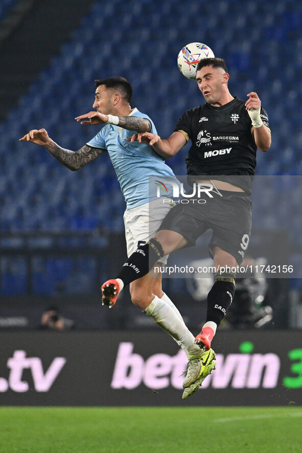 Matias Vecino of S.S. Lazio and Roberto Piccoli of Cagliari Calcio are in action during the 11th day of the Serie A Championship between S.S...