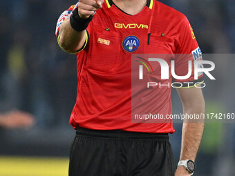 Referee Giovanni Ayroldi officiates during the 11th day of the Serie A Championship between S.S. Lazio and Cagliari Calcio at the Olympic St...