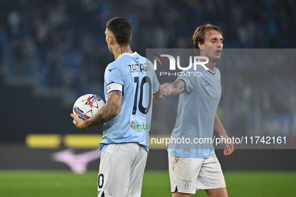 Mattia Zaccagni of S.S. Lazio and Nicolo Rovella of S.S. Lazio are in action during the 11th day of the Serie A Championship between S.S. La...