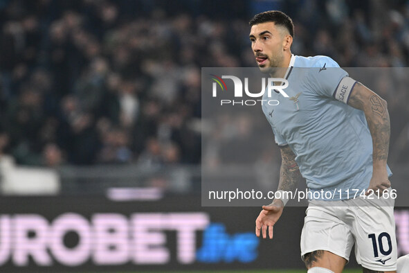 Mattia Zaccagni of S.S. Lazio celebrates after scoring the goal of 2-1 during the 11th day of the Serie A Championship between S.S. Lazio an...