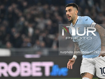 Mattia Zaccagni of S.S. Lazio celebrates after scoring the goal of 2-1 during the 11th day of the Serie A Championship between S.S. Lazio an...