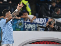 Mattia Zaccagni of S.S. Lazio celebrates after scoring the goal of 2-1 during the 11th day of the Serie A Championship between S.S. Lazio an...