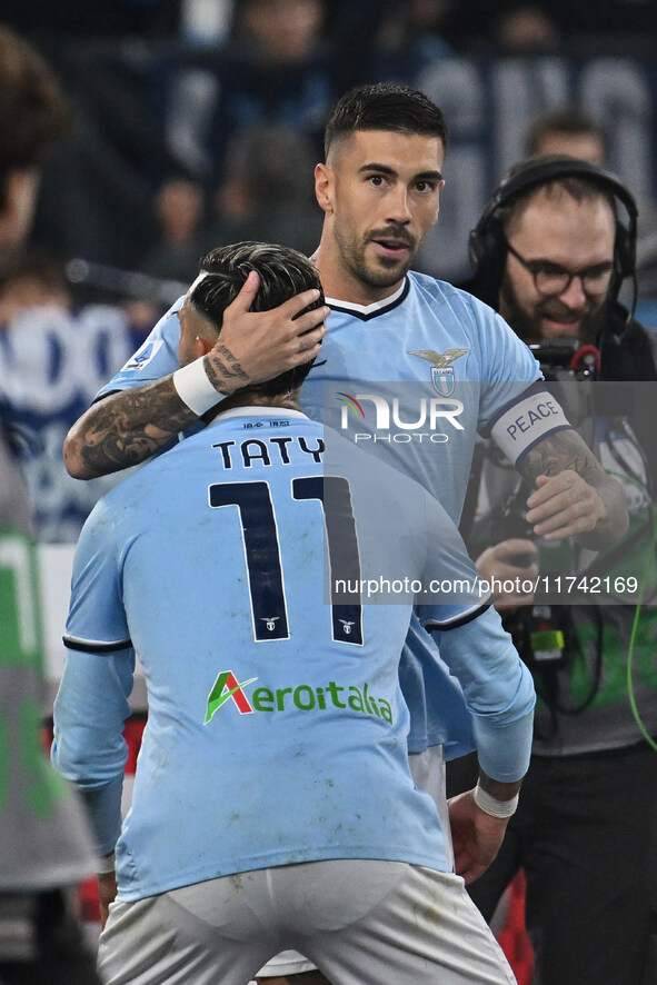 Mattia Zaccagni of S.S. Lazio celebrates after scoring the goal of 2-1 during the 11th day of the Serie A Championship between S.S. Lazio an...