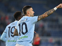 Mattia Zaccagni of S.S. Lazio celebrates after scoring the goal of 2-1 during the 11th day of the Serie A Championship between S.S. Lazio an...