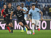 Adam Obert of Cagliari Calcio and Mattia Zaccagni of S.S. Lazio are in action during the 11th day of the Serie A Championship between S.S. L...